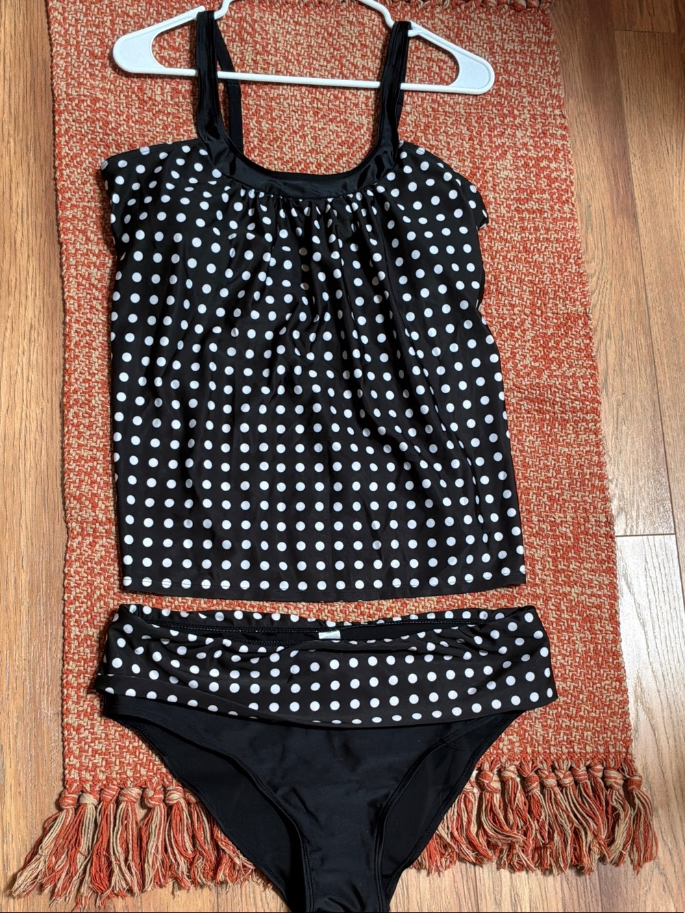 Polka Dot Tankini Set - Black & White 2XL